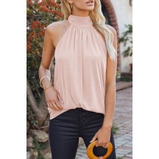 Apricot High Neck Tie Tank Top