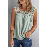 Green Contrast Lace Ruched Cut-out Sleeveless Top