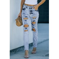 Sky Blue Wash Ripped Slim-fit Jeans