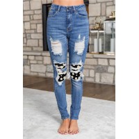 Floral Patches Ripped Jeans