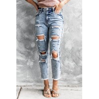 High Rise Distressed Slim-fit Wash Jeans