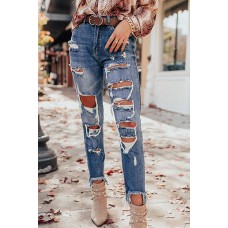 Blue Distressed Slim-fit High Rise Jeans