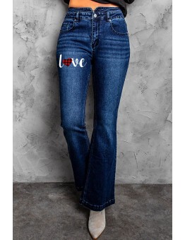 Plaid Love Pattern High Waist Flare Jeans