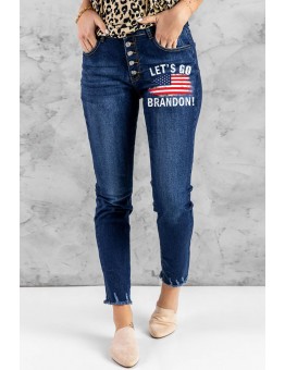 LET'S GO BRANDON Buttons Front Frayed Jeans