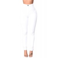 White High Waist Skinny Jeans with Round Pockets