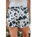 White Cow Spots Print Frayed Denim Shorts