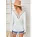White Lace Patch Slim-fit Long Sleeve Top